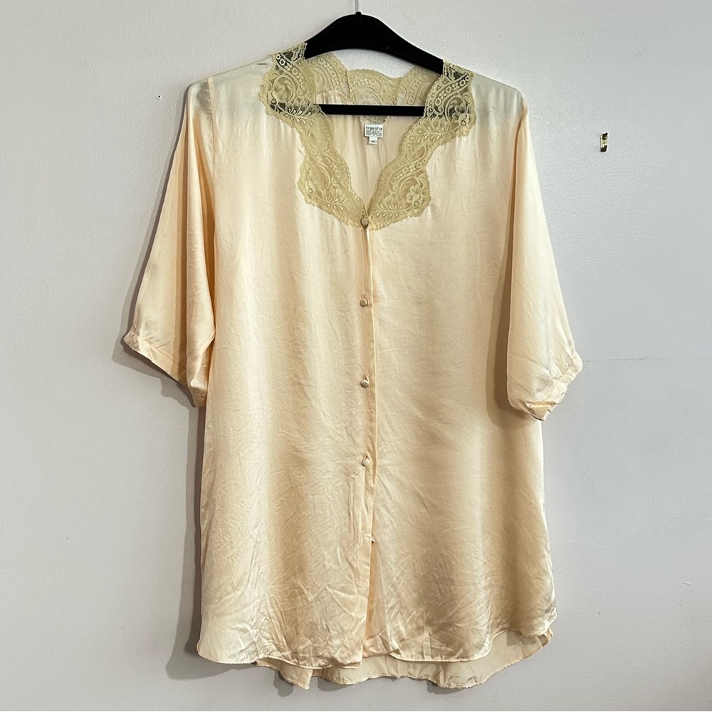 Vintage Treesha Blush Silk & Lace Nightgown M